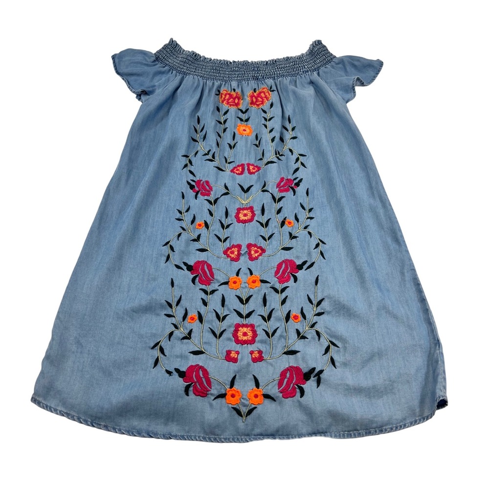 Miami Blue‎ Tencel Off Shoulder Dress Floral Embroidered Casual Boho Medium